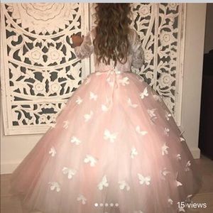 Pink butterfly Swarovski crystal girls ball gown